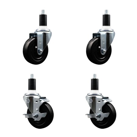 Service Caster 4'' Hard Rubber Wheel Swivel 1-3/8'' Expand Stem Caster Set 2 Brakes, 4PK SCC-EX20S414-HRS-2-TLB-2-138